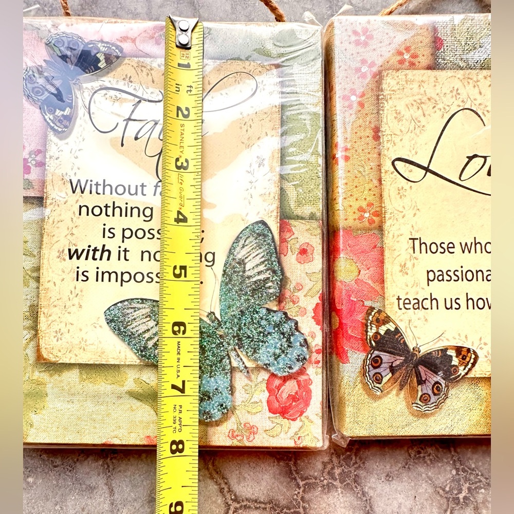 Faith Love Hope Butterfly Wall Plaques - Pastel Floral Set - Picture 2 of 8